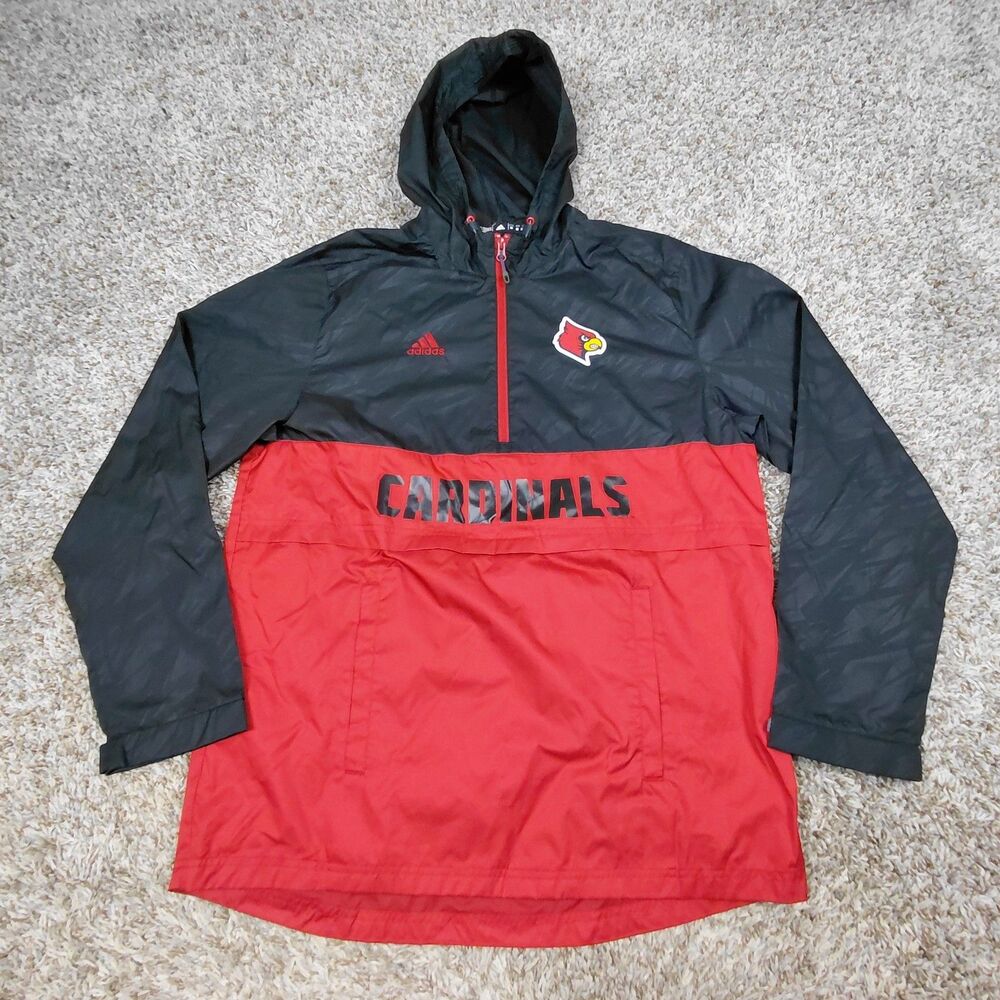 Adidas Louisville Cardinals Windbreaker Mens Medium Red Black 1/2 Zip Rain Light